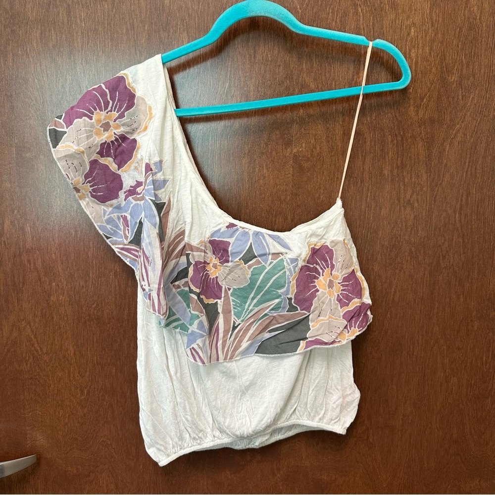 Free People Annka One Shoulder Blouse Size Small - boho floral beach ivory - Picture 2 of 10